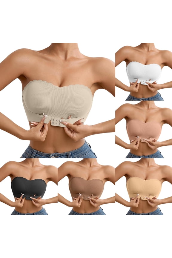 Womens Strapless Bras Jelly Push Up Bandeau Bra Non Slip Wireless Supportive Padded Bras Seamless Comfortable Tube Bra