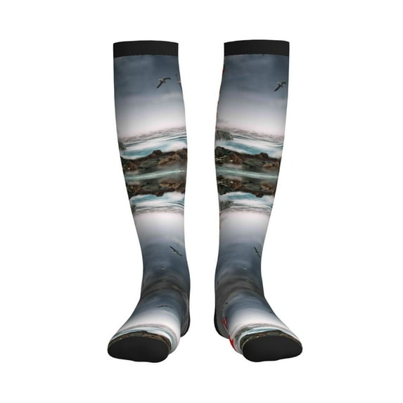 Bixox 3d Lighthouse in the Surf Print Compression Socks,Compression Socks Women & Men Circulation for Medical,Running,Athletic