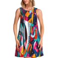 thumbnail image 1 of Bixox Abstract Jazz Instrumental Print Women's Sleeveless A-Line Dress with Pockets, Casual Knee-Length Tank Dress for Summer-3X-Large, 1 of 7
