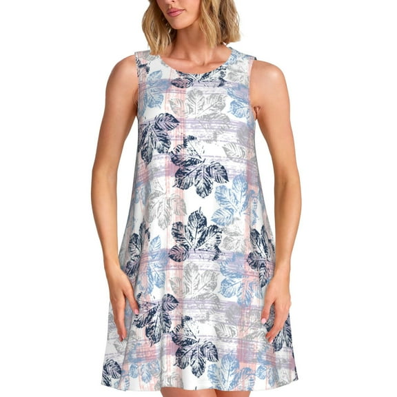 Bixox Autumn Leaves Print Women's Sleeveless A-Line Dress with Pockets, Casual Knee-Length Tank Dress for Summer-Small