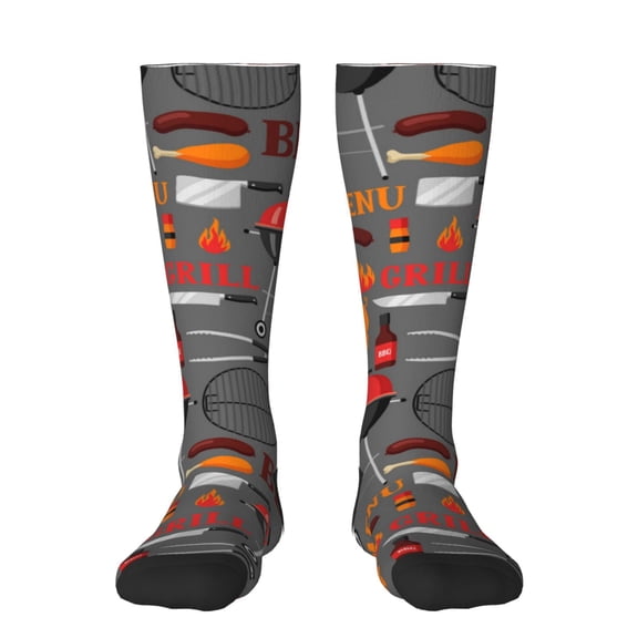 Bixox BBQ Icons Patterned Men's and Women's Knee Socks High Socks Outdoor Sports Socks