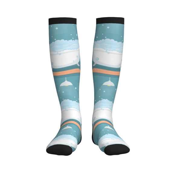 Bixox Bathtub with Soap Bubbles Print Compression Socks,Compression Socks Women & Men Circulation for Medical,Running,Athletic