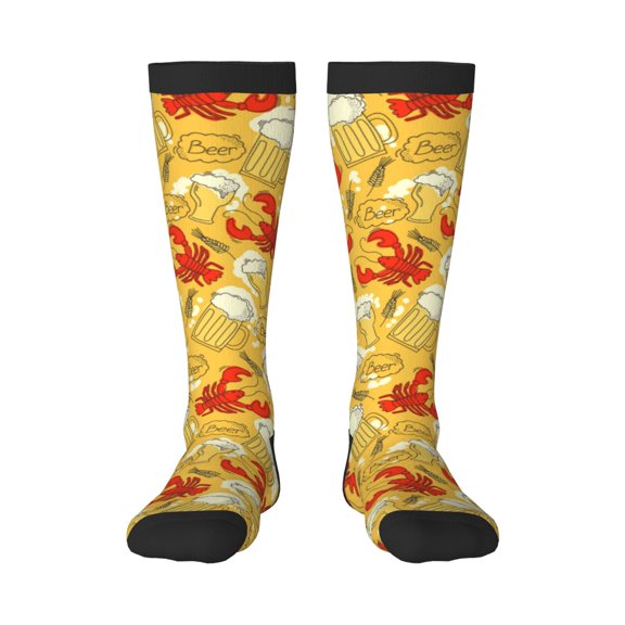 Bixox Beer And Crawfish Patterned Men's and Women's Knee Socks High Socks Outdoor Sports Socks