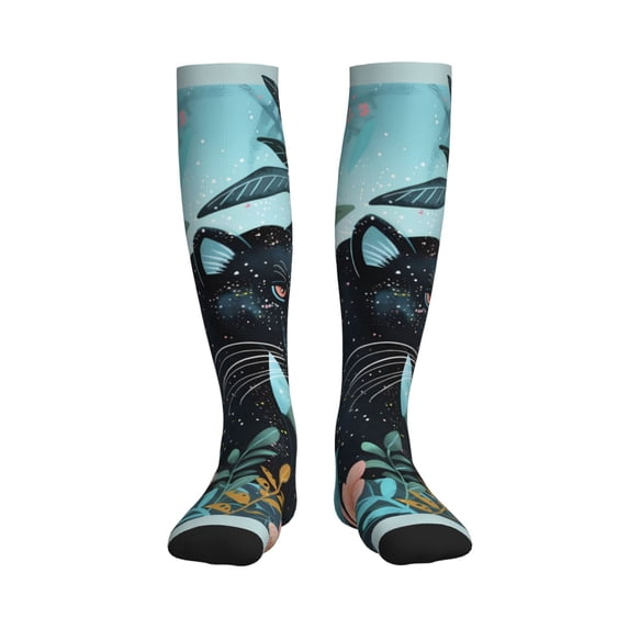 Bixox Black Panther Floral Illustration Print Compression Socks,Compression Socks Women & Men Circulation for Medical,Running,Athletic