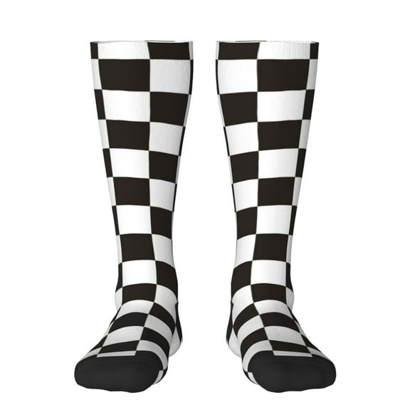 Bixox Black and White Checkerboard Patterned Men's and Women's Knee Socks High Socks Outdoor Sports Socks