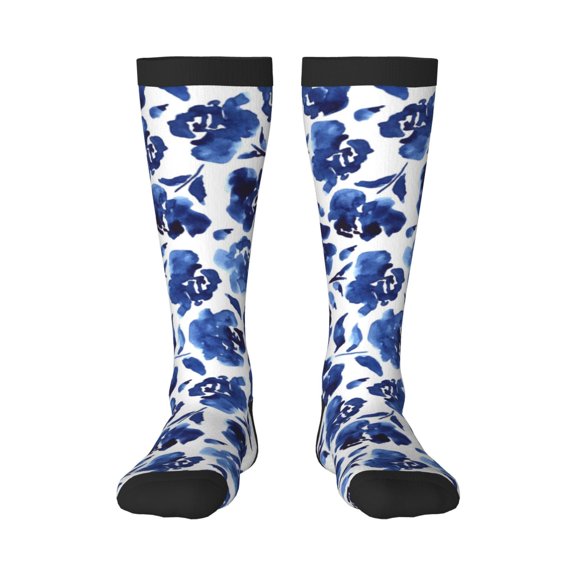 Bixox Blue Roses Patterned Men's and Women's Knee Socks High Socks Outdoor Sports Socks