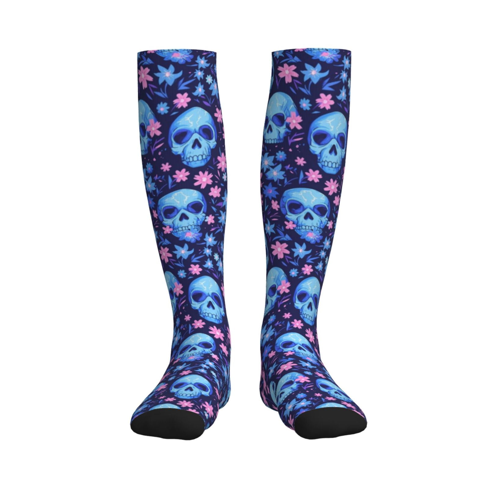 Bixox Blue Skull Flower Print Compression Socks,Compression Socks Women ...