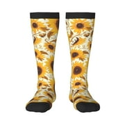 Bixox Brown Leaf Pattern Sunflower Patterned Men's and Women's Knee Socks High Socks Outdoor Sports Socks