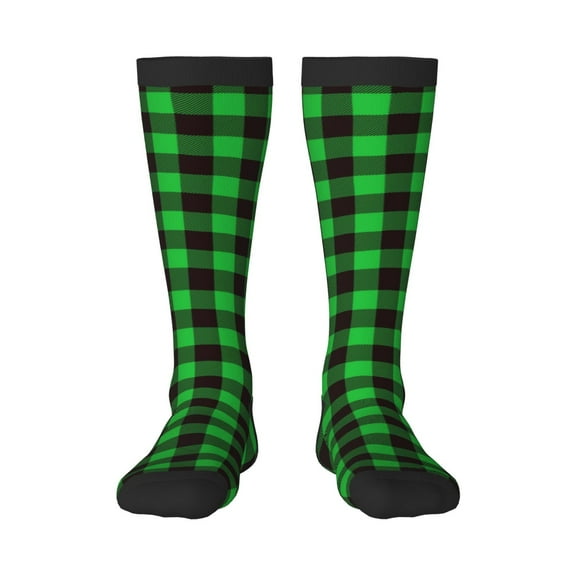 Bixox Buffalo Plaid Green Black Patterned Men's and Women's Knee Socks High Socks Outdoor Sports Socks
