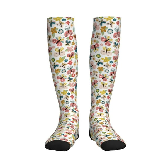 Bixox Butterfly Flowers Print Compression Socks,Compression Socks Women & Men Circulation for Medical,Running,Athletic
