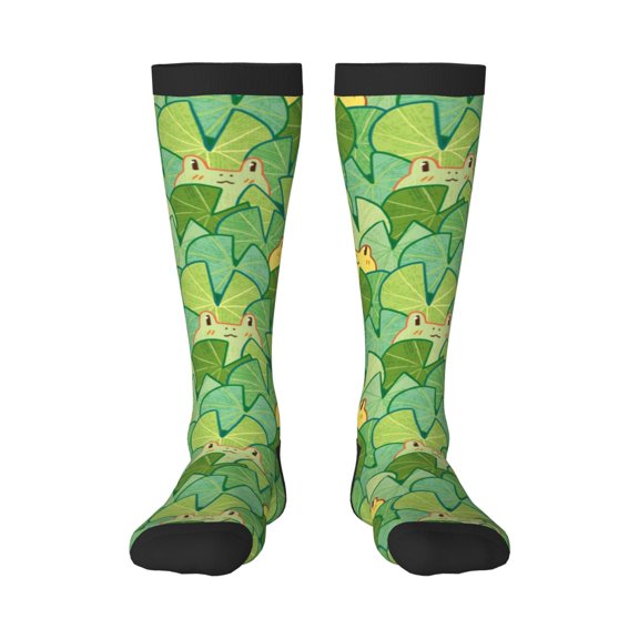 Bixox Cartoon Frog And Lotus Leaf Patterned Men's and Women's Knee Socks High Socks Outdoor Sports Socks
