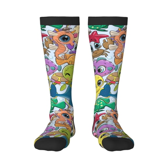 Bixox Cartoon Marine Animals Patterned Men's and Women's Knee Socks High Socks Outdoor Sports Socks