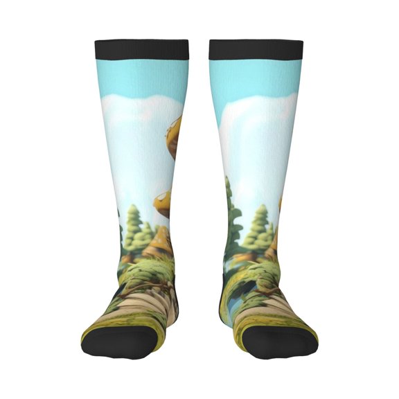 Bixox Cartoon Mushroom House Patterned Men's and Women's Knee Socks High Socks Outdoor Sports Socks