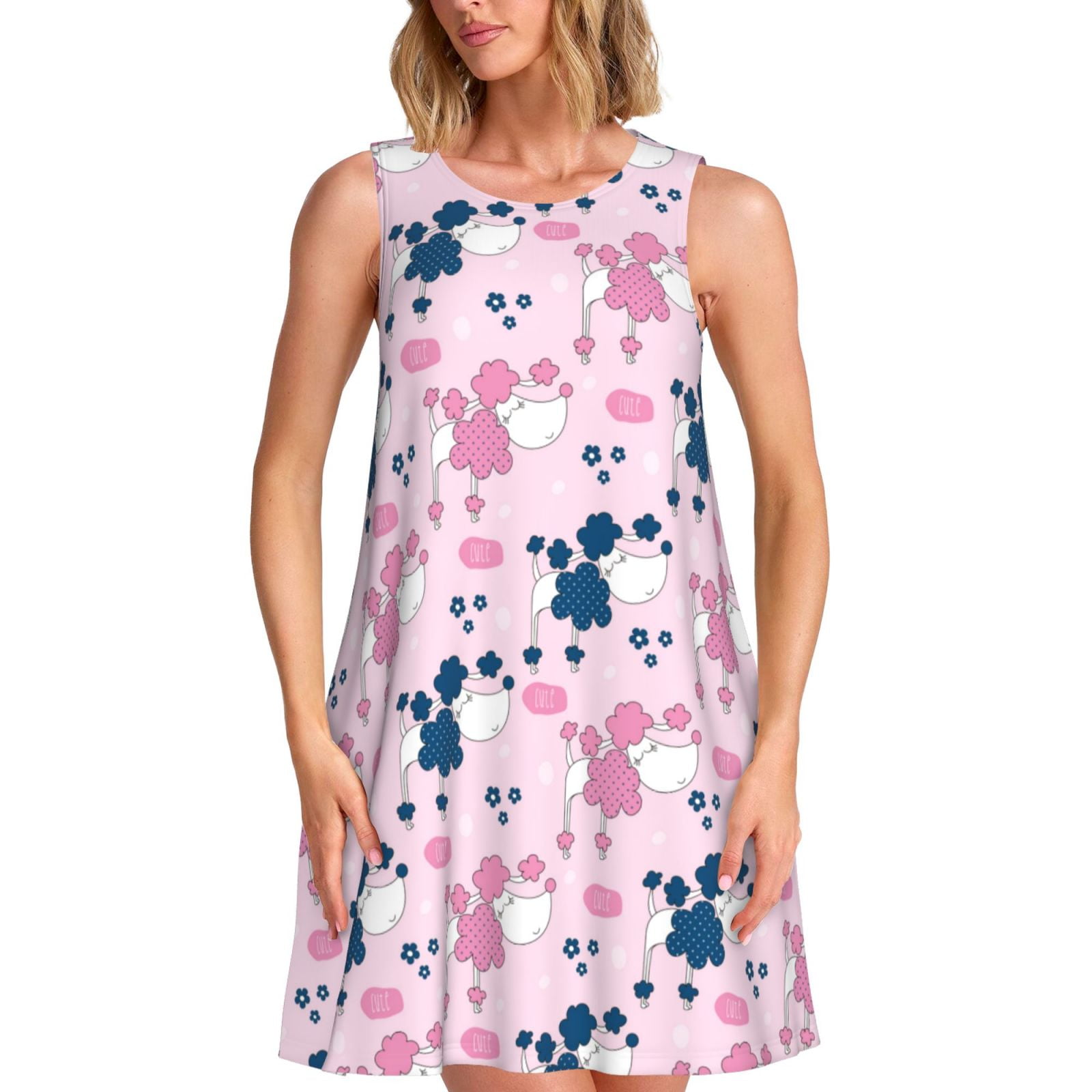 Bixox Cartoon Poodle Dog Print Women's Sleeveless ALine Dress with