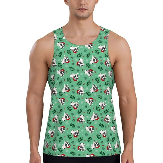 Bixox Christmas French Bulldog Pattern Men's Gym Tank Tops Workout Sleeveless T-Shirts Athletic Muscle Tank Training Bodybuilding Shirts,S-4XL