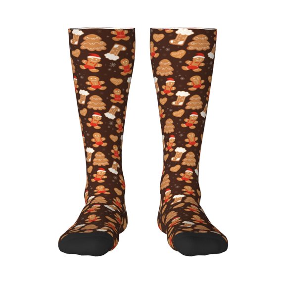 Bixox Christmas Gingerbread Cookies Patterned Men's and Women's Knee Socks High Socks Outdoor Sports Socks