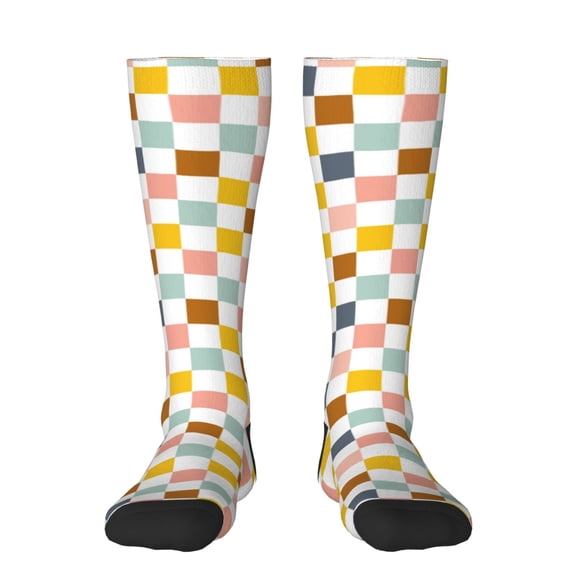 Bixox Colorful Checkered 1 Patterned Men's and Women's Knee Socks High Socks Outdoor Sports Socks