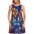 thumbnail image 1 of Bixox Colorful Fall Leaves Print Women's Sleeveless A-Line Dress with Pockets, Casual Knee-Length Tank Dress for Summer-Small, 1 of 7