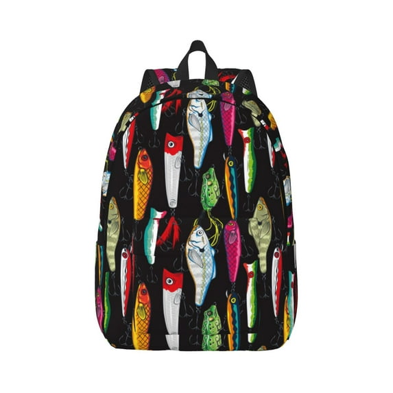 Bixox Colorful Fishing Lures Printing Canvas Backpack Lightweight Casual Travel Backpack School Backpack Fits 15.6 Inch Notebook