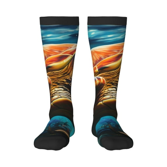 Bixox Colorful Flower Sea Turtle Patterned Men's and Women's Knee Socks High Socks Outdoor Sports Socks