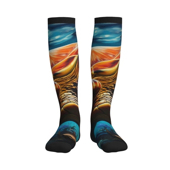 Bixox Colorful Flower Sea Turtle Print Compression Socks,Compression Socks Women & Men Circulation for Medical,Running,Athletic