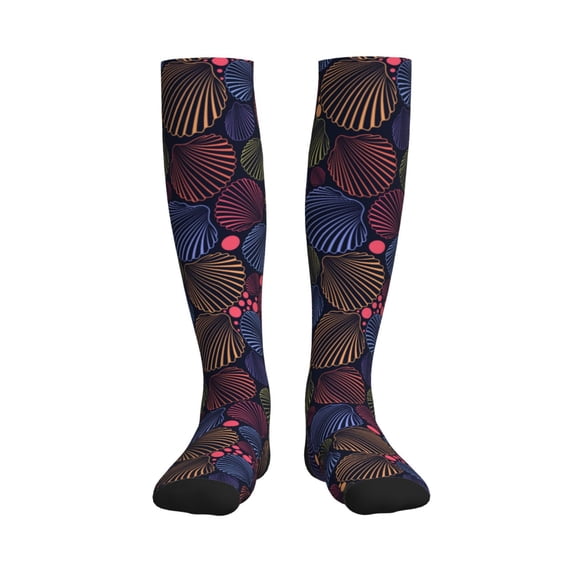 Bixox Colorful Shells Print Compression Socks,Compression Socks Women & Men Circulation for Medical,Running,Athletic