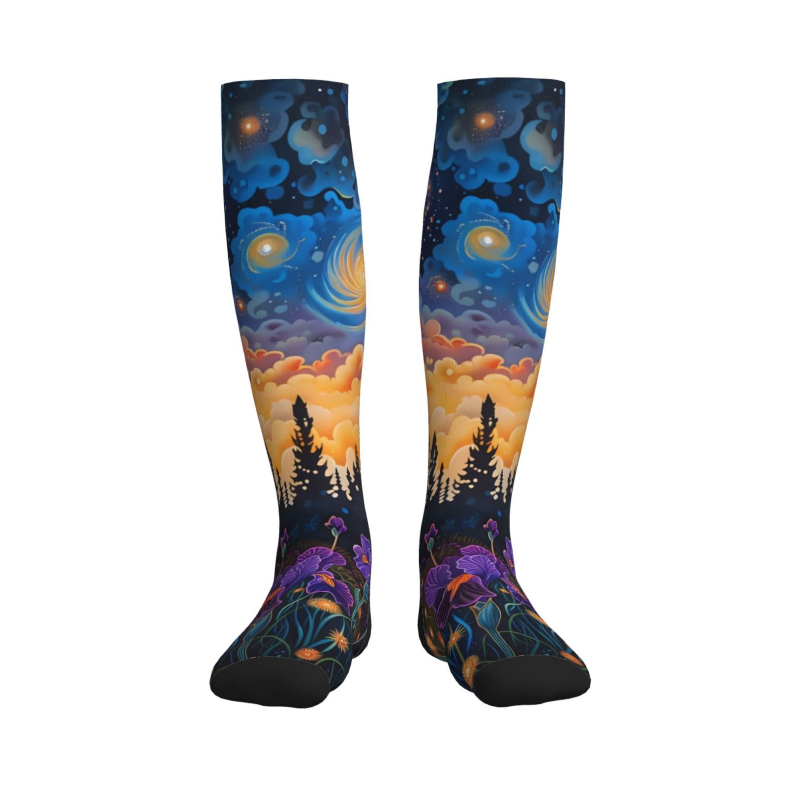 Bixox Cosmic Irises At Twilight Print Compression Socks,Compression ...