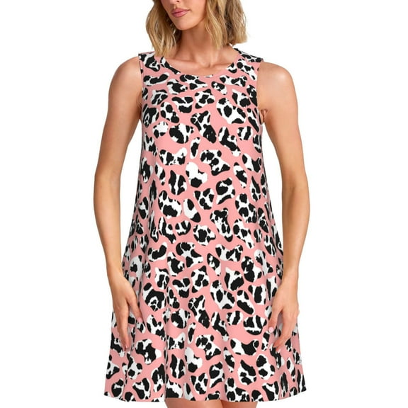Bixox Cow Animal Skin Print Women's Sleeveless A-Line Dress with Pockets, Casual Knee-Length Tank Dress for Summer-Small