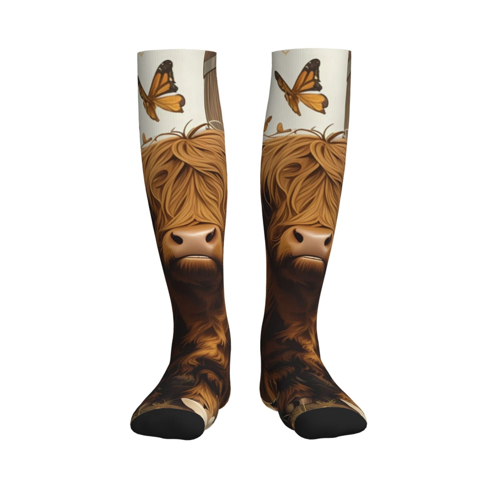 Bixox Cow With Butterflies Lilies Print Compression Socks,Compression ...