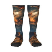 Bixox Cowboy Boots Under Starry Sky Patterned Men's and Women's Knee Socks High Socks Outdoor Sports Socks