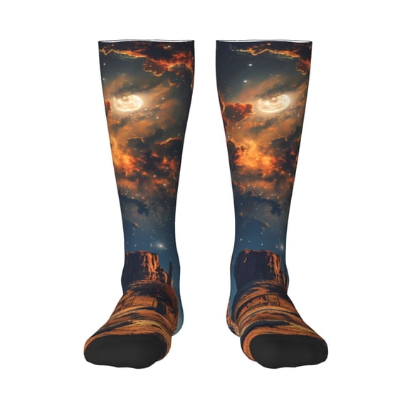 Bixox Cowboy Boots Under Starry Sky Patterned Men's and Women's Knee Socks High Socks Outdoor Sports Socks
