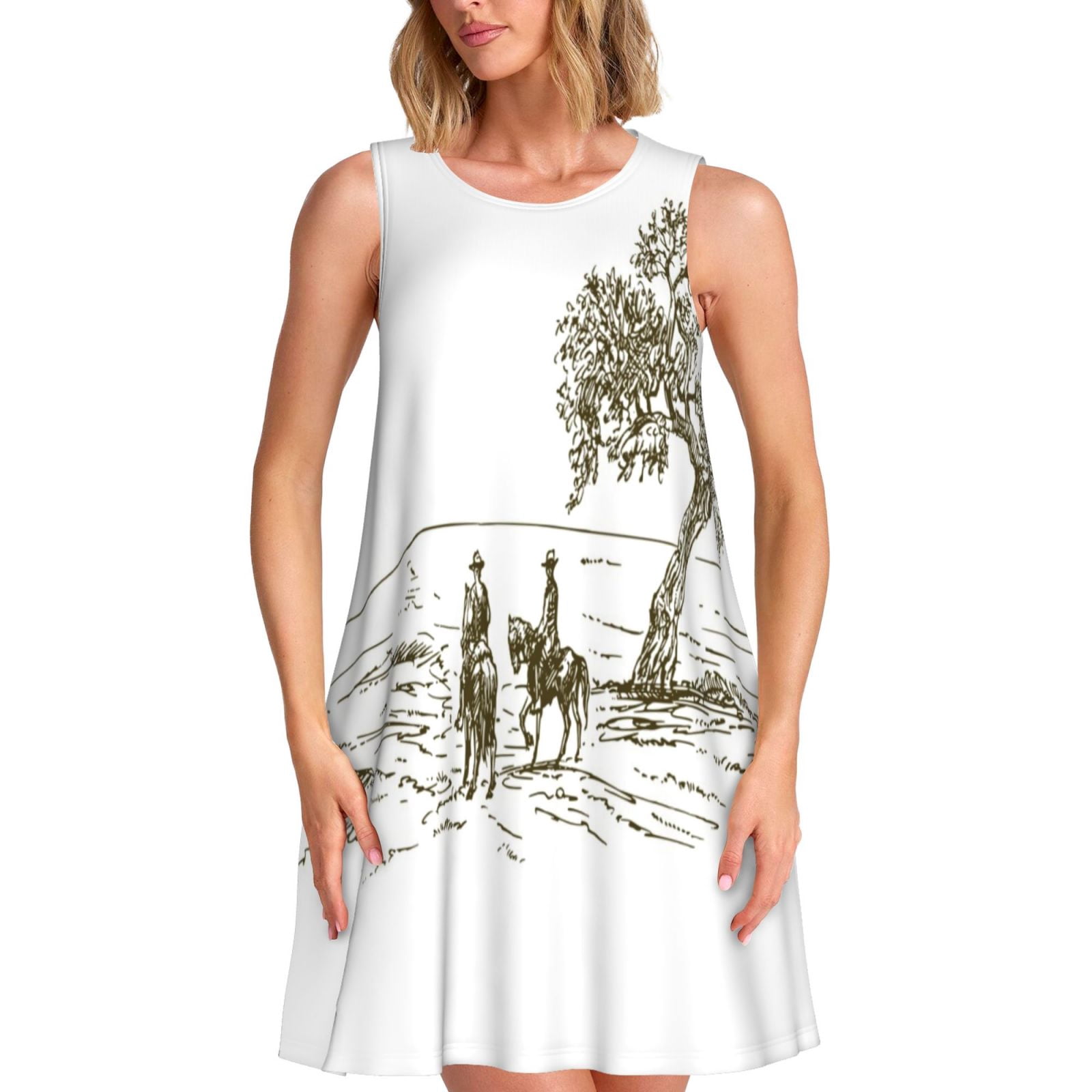 Bixox Cowboys Riding A Horse Near A Tree Print Women's Sleeveless A ...