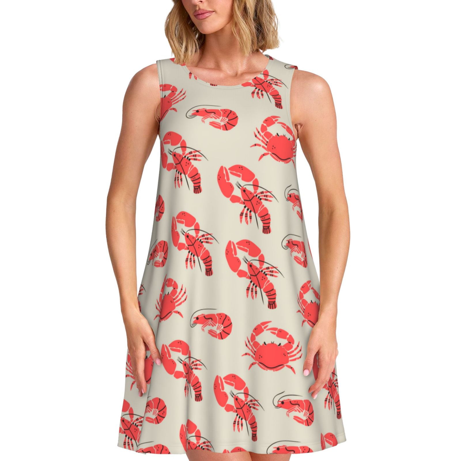 Moxidress Crewneck Sleeveless Fish Print Striped Mini Dress main image 1