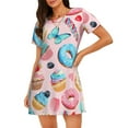thumbnail image 1 of Bixox Cupcakes and Donuts Pattern Women's Nightgown, Soft & Breathable Sleepwear, Round Neck Knee-Length Pajama Dress,Loungewear for Home & Sleep, 1 of 7