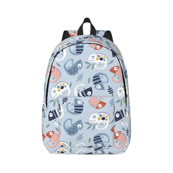 Bixox Cute Chameleons On Blue Printing Canvas Backpack Lightweight Casual Travel Backpack School Backpack Fits 15.6 Inch Notebook