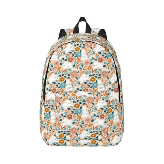 Bixox Cute Rabbit Floral Printing Canvas Backpack Lightweight Casual Travel Backpack School Backpack Fits 15.6 Inch Notebook