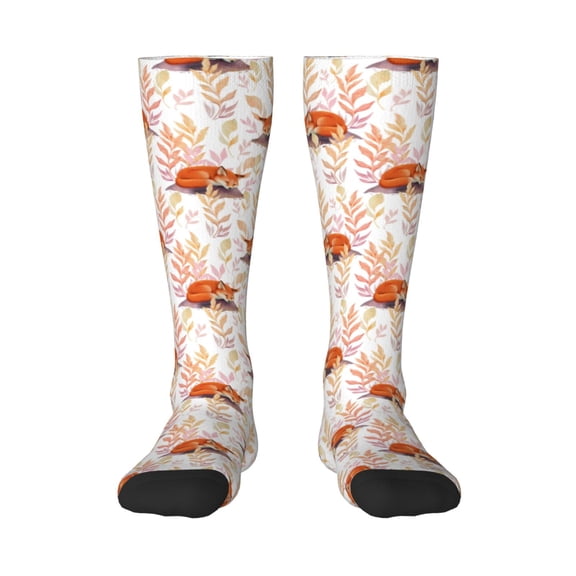 Bixox Cute Sleepy Fox Patterned Men's and Women's Knee Socks High Socks Outdoor Sports Socks