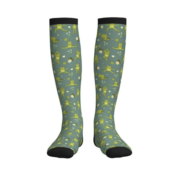 Bixox Cute Yoga Frogs Print Compression Socks,Compression Socks Women & Men Circulation for Medical,Running,Athletic
