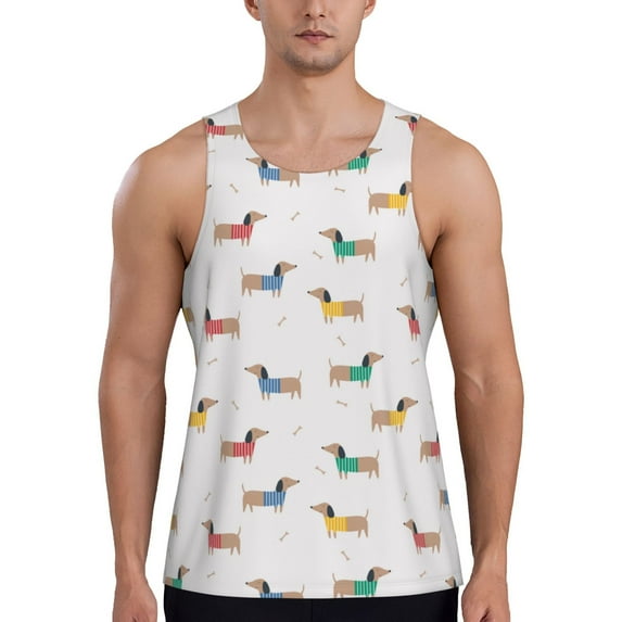 Bixox Dachshund Dog Puppy Pattern Men's Gym Tank Tops Workout Sleeveless T-Shirts Athletic Muscle Tank Training Bodybuilding Shirts,S-4XL