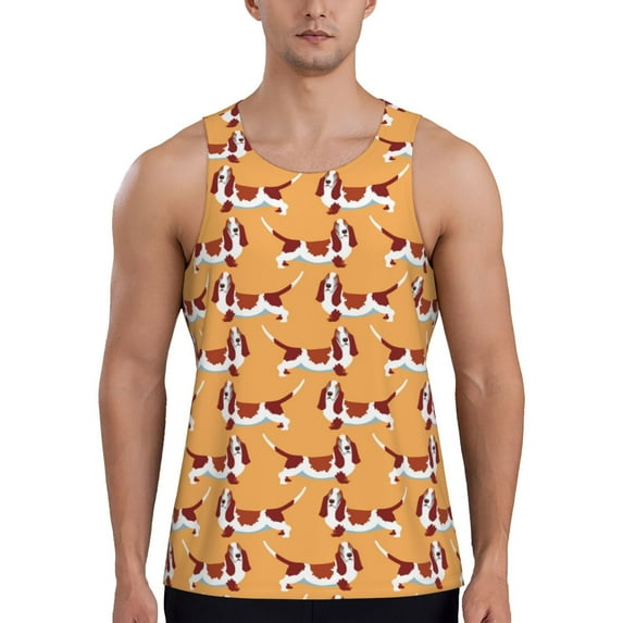 Bixox Dachshund Dog Puppy Pattern Men's Gym Tank Tops Workout Sleeveless T-Shirts Athletic Muscle Tank Training Bodybuilding Shirts,S-4XL