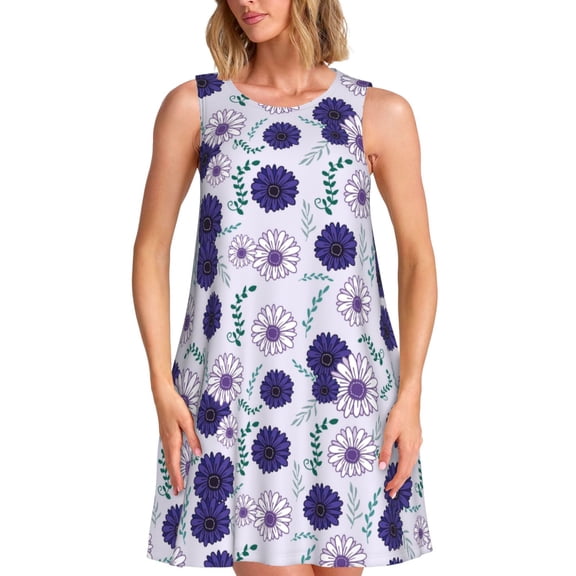 Bixox Daisies Flowers Print Women's Sleeveless A-Line Dress with Pockets, Casual Knee-Length Tank Dress for Summer-XX-Large