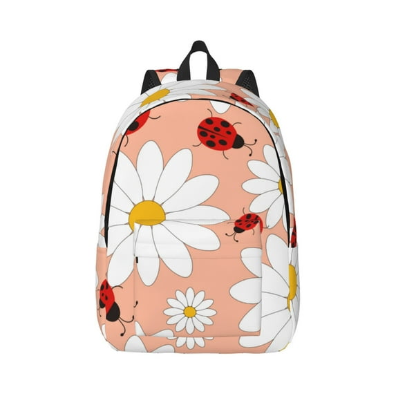 Bixox Daisy and Ladybug Printing Canvas Backpack Lightweight Casual Travel Backpack School Backpack Fits 15.6 Inch Notebook