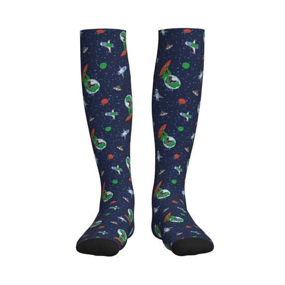 Bixox Dinosaur Astronaut Print Compression Socks,Compression Socks Women & Men Circulation for Medical,Running,Athletic