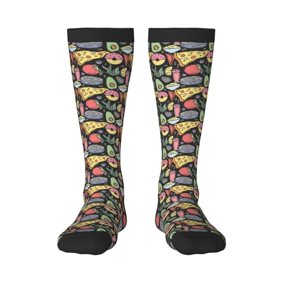 Bixox Doodle Food Patterned Men's and Women's Knee Socks High Socks Outdoor Sports Socks