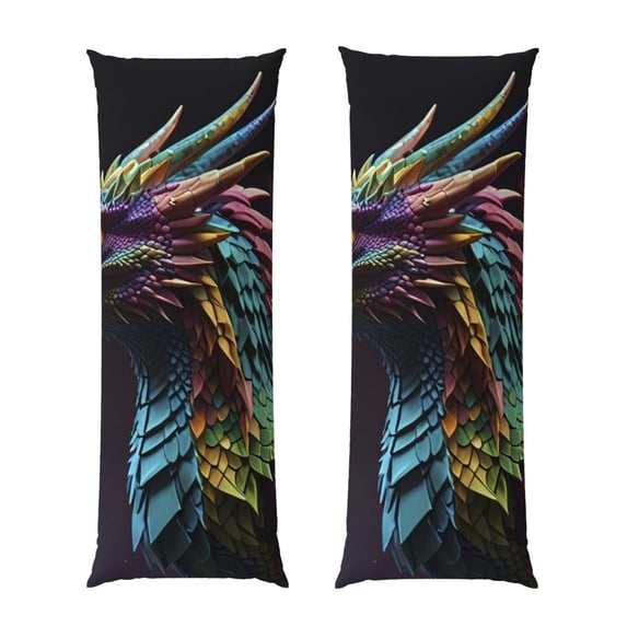 Bixox Dragon with Colorful Tail Print Body Pillow Cover with Zipper Closure, Cozy Fuzzy Fleece Body Pillow Case Cover 20 x 54 Inches,Long Body Pillow Pillowcase