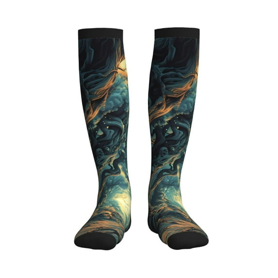 Bixox Enchanted Forest Skull Path Print Compression Socks,Compression Socks Women & Men Circulation for Medical,Running,Athletic