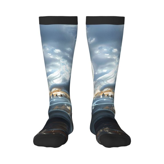 Bixox Fantasy Swan Yacht Design Patterned Men's and Women's Knee Socks High Socks Outdoor Sports Socks