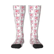 Bixox Flamingo On Checkered Patterned Men's and Women's Knee Socks High Socks Outdoor Sports Socks