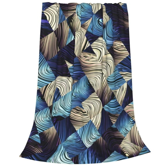Bixox Fleece Blanket Abstract Blue Squares Pattern Super Soft Double-Sided Microfiber Flannel Blanket for Sofa, Bed, Couch,Suitable for All Seasons - 50"x40"
