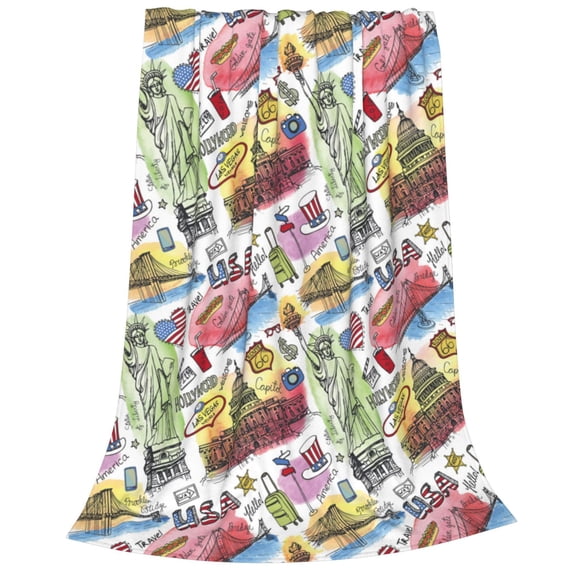 Bixox Fleece Blanket America Landmarks1 Pattern Super Soft Double-Sided Microfiber Flannel Blanket for Sofa, Bed, Couch,Suitable for All Seasons - 60"x50"